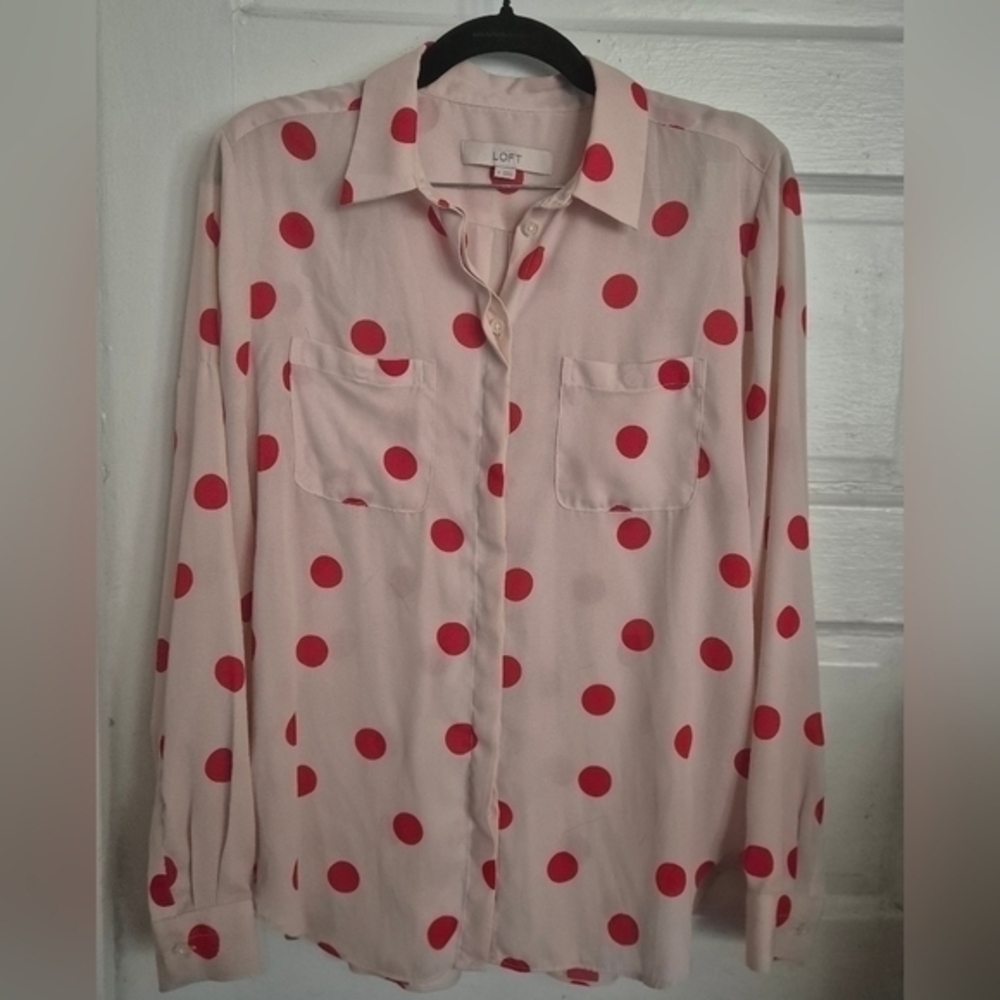 LOFT Nude and Orange Polka Dot Blouse Size S